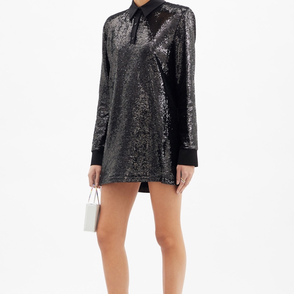 The Attico long sleeve black sequined mini dress